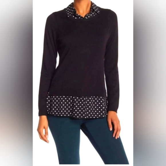 Adrianna Papell Sweaters - Adrianna Papell large black layered collared sweater attached blouse top
